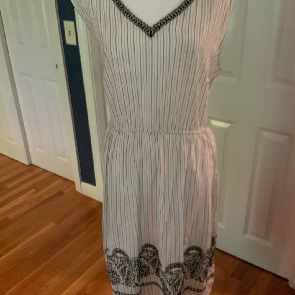 LOFT Black and White Striped Midi Dress